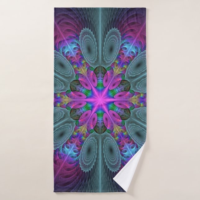 Mandala From Centre Colourful Fractal Art With Pin Bath Towel (Bath Towel)