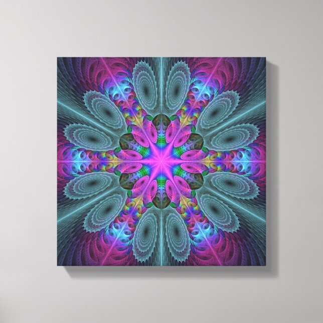 Mandala From Centre Colourful Fractal Art With Pin Canvas Print (Front)