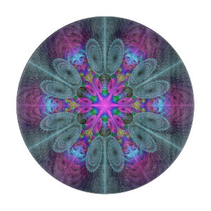 Mandala From Centre Colourful Fractal Art With Pin Cutting Board
