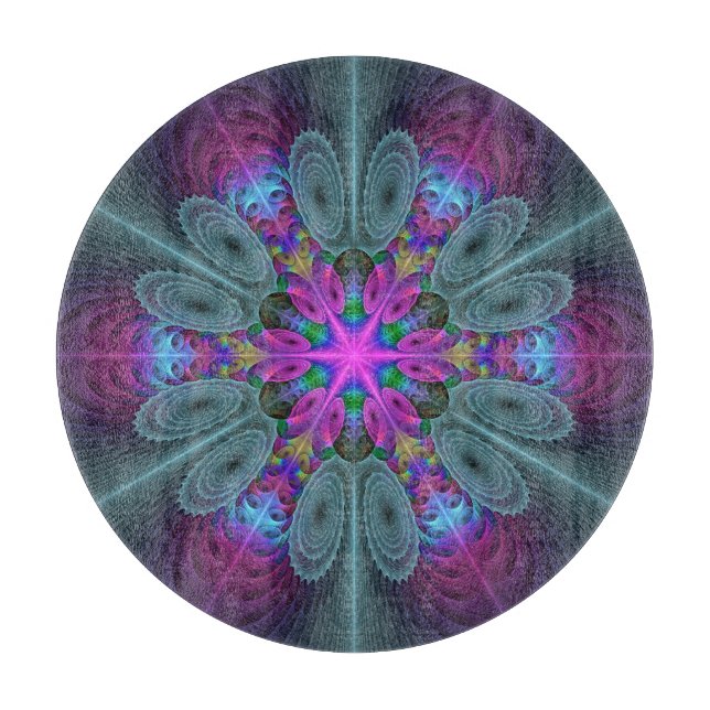 Mandala From Centre Colourful Fractal Art With Pin Cutting Board (Front)