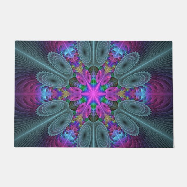 Mandala From Centre Colourful Fractal Art With Pin Doormat (Front)