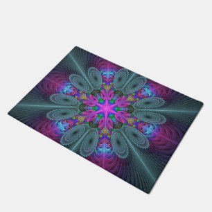 Mandala From Centre Colourful Fractal Art With Pin Doormat