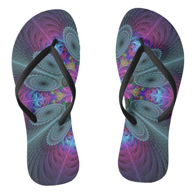 Mandala From Centre Colourful Fractal Art With Pin Jandals (Footbed)