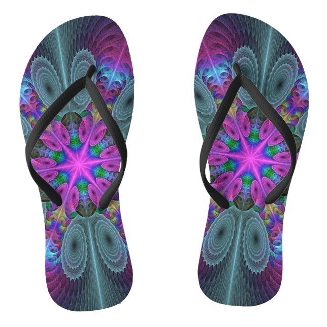 Mandala From Centre Colourful Fractal Art With Pin Jandals (Footbed)