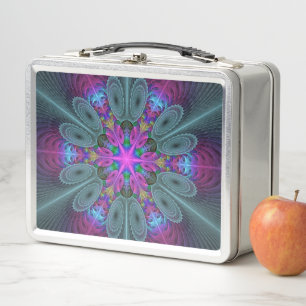 Mandala From Centre Colourful Fractal Art With Pin Metal Lunch Box