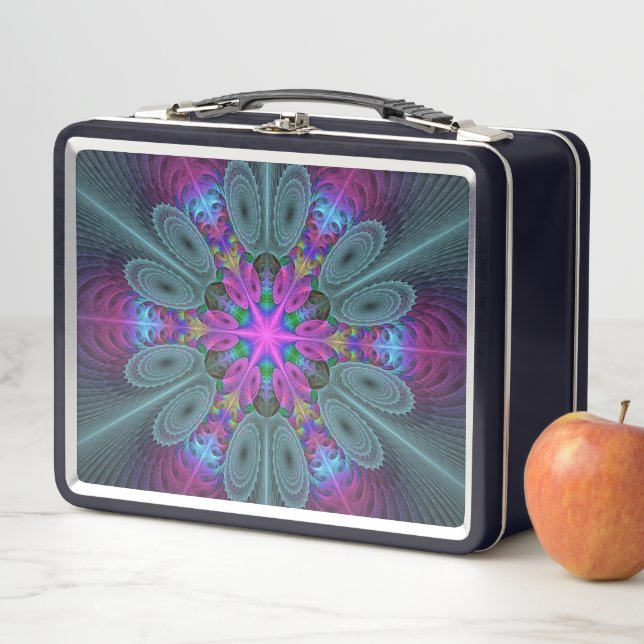 Mandala From Centre Colourful Fractal Art With Pin Metal Lunch Box (In Situ)