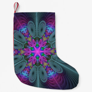 Mandala From Centre Colourful Fractal Art With Pin Small Christmas Stocking
