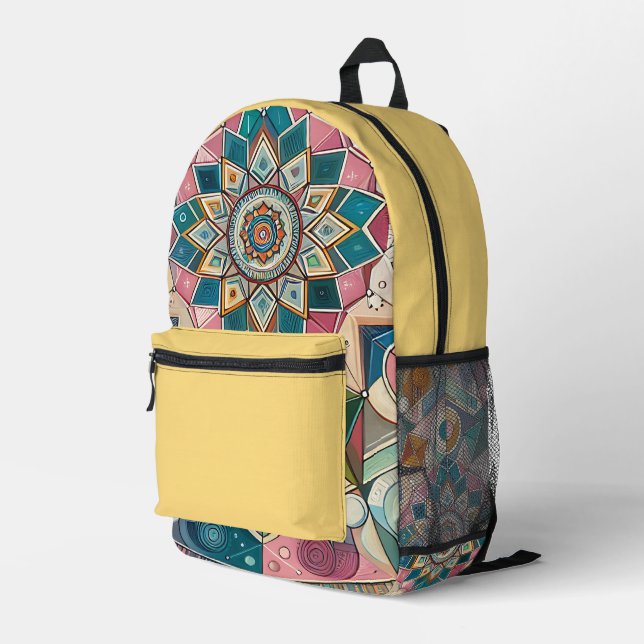 Mandala Geometry Printed Backpack (Back Corner Right)