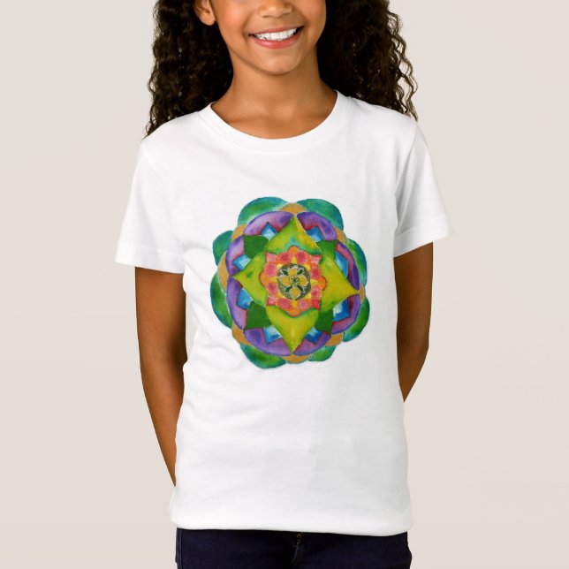 Mandala Girls' Fitted Bella Babydoll Shirt, White T-Shirt (Front)