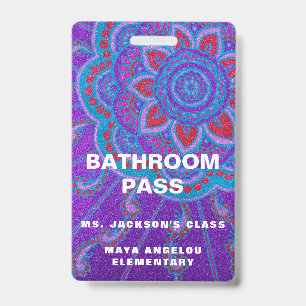 Mandala Glitter Back To School Bathroom Hall Pass ID Badge