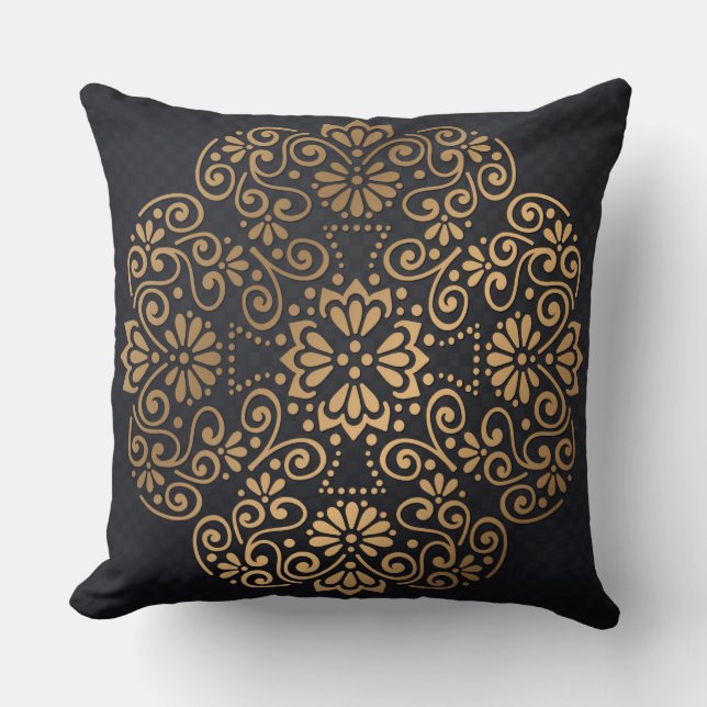 Mandala Gold And black Decorative Pillow (Front)