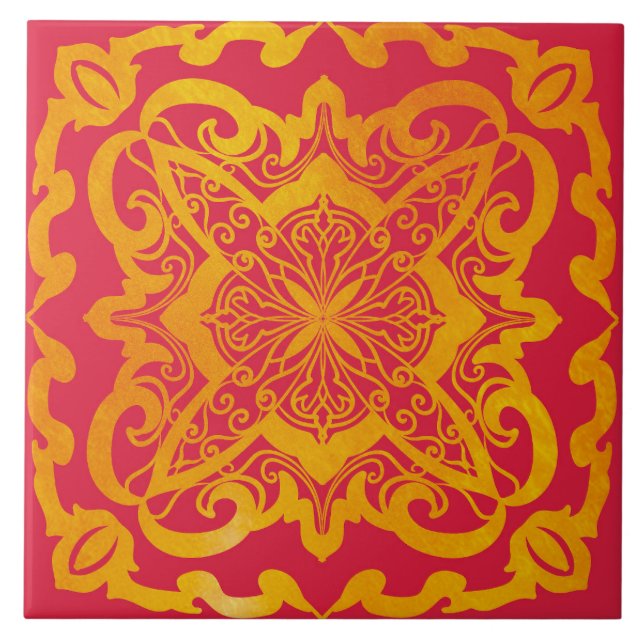 mandala,gold,baroque,elegant ceramic tile (Front)