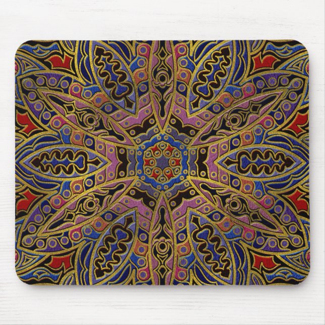Mandala Gold Embossed on Faux Leather Mouse Pad (Front)