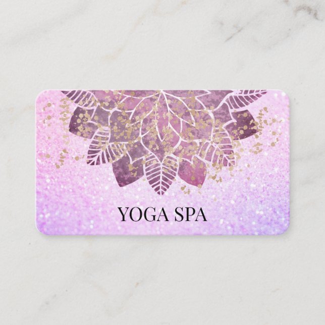 *~* Mandala +  Gold Pink Glitter Spiritual Yoga Business Card (Front)