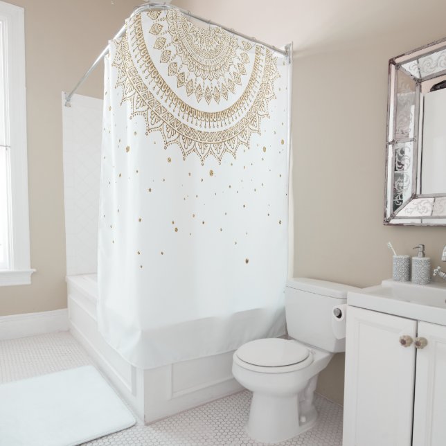 Mandala gold sparkle Indian style  Shower Curtain (In Situ)
