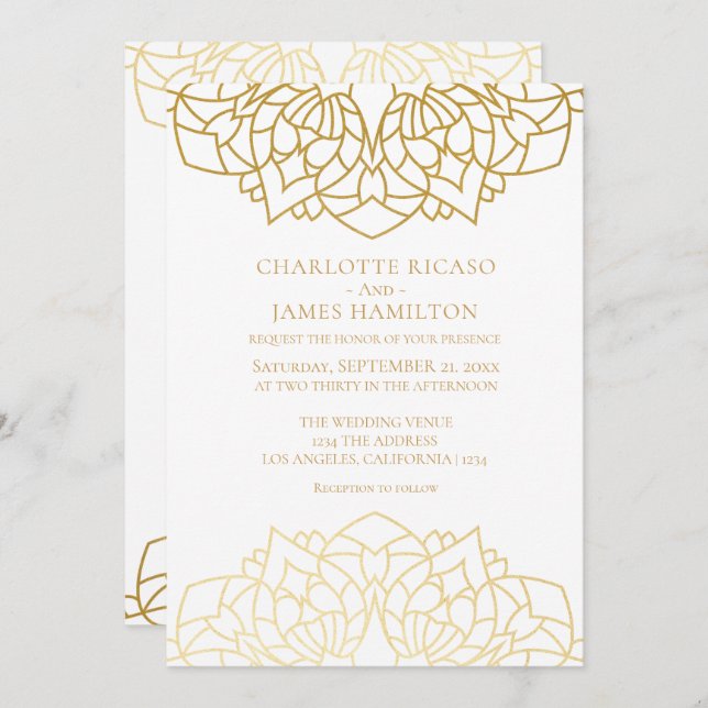 Mandala Gold White Pattern Personalised Wedding Invitation (Front/Back)