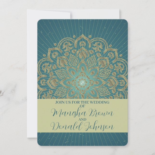 MANDALA Golden Rosette - Wedding Invitation Card (Front)