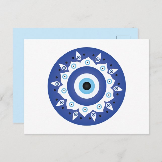 Mandala Greek Evil Eye Blue White Postcard (Front/Back)
