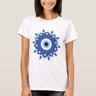 Mandala Greek Evil Eye Blue White T-Shirt