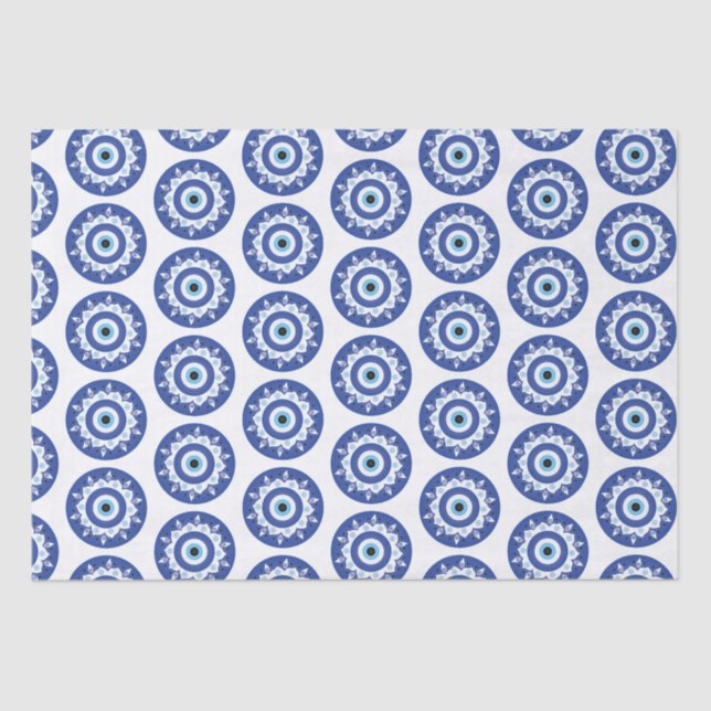 Mandala Greek Evil Eye Pattern Blue White Tissue Paper (Front)