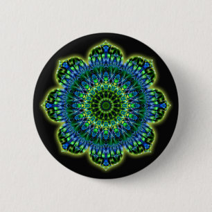 Mandala green blue black 6 cm round badge