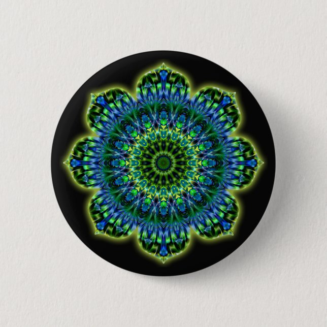 Mandala green blue | black 6 cm round badge (Front)