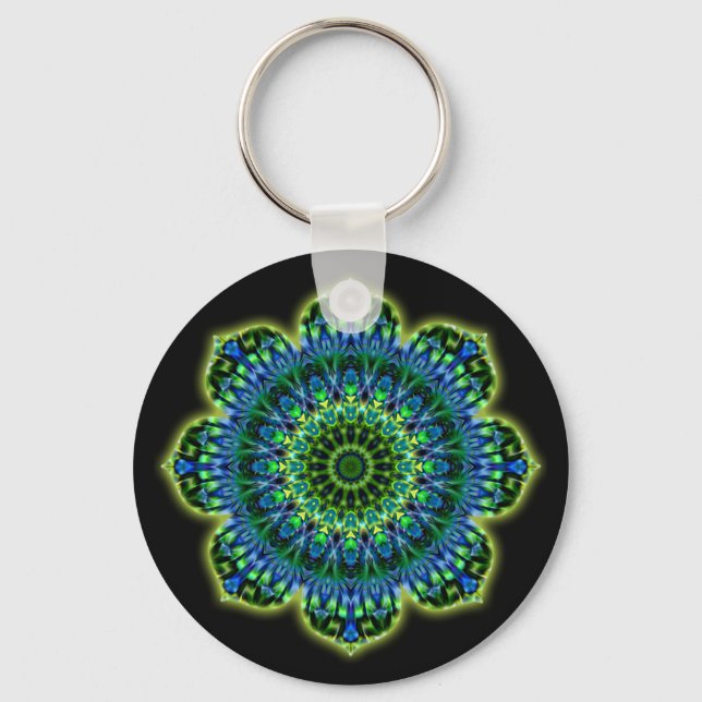 Mandala green blue | black key ring (Front)