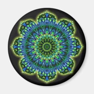 Mandala green blue   black magnet