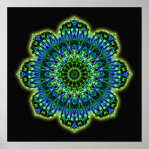 Mandala green blue   black poster
