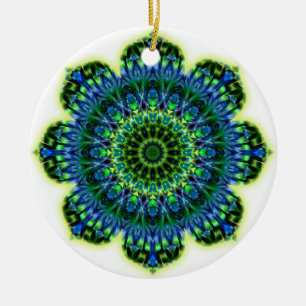 Mandala green blue ceramic tree decoration