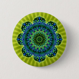 Mandala green blue lightgreen flower 6 cm round badge