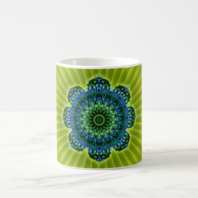 Mandala green blue | lightgreen flower coffee mug (Center)