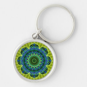 Mandala green blue   lightgreen flower key ring