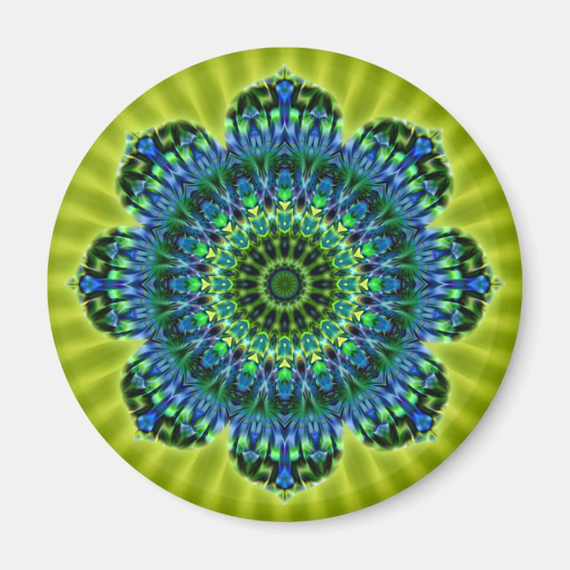 Mandala green blue | lightgreen flower magnet (Front)