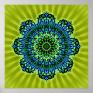 Mandala green blue   lightgreen flower poster