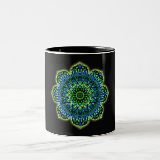 Mandala green blue Two-Tone coffee mug (Center)