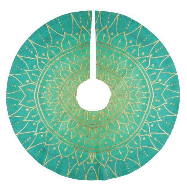 Mandala Green Emerald Gold  Christmas Brushed Polyester Tree Skirt (Front)
