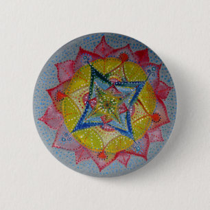 Mandala Hand Painted Star  Round Button