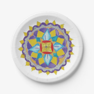 Mandala Hand painted Watercolor Paper Plates 7 in