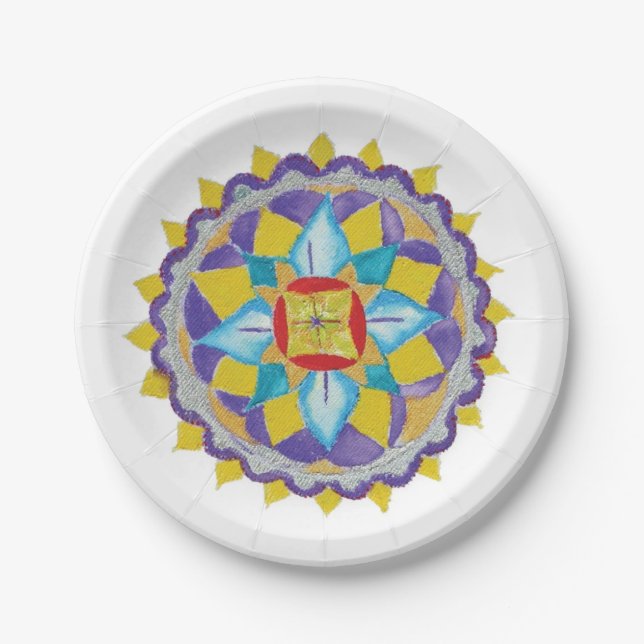 Mandala Hand painted Watercolor Paper Plates 7 in (Front)