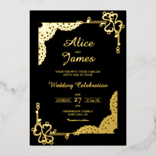 Mandala Heart Frame Luxury Black Gold Foil Wedding