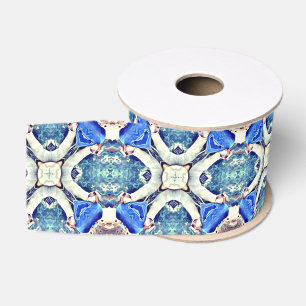 mandala hearts pattern blue grosgrain ribbon