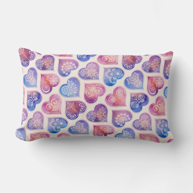 Mandala Hearts Pattern Lumbar Cushion (Front)