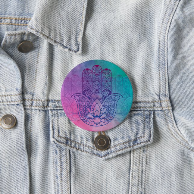 Mandala Henna | Lotus Hand 7.5 Cm Round Badge (In Situ)