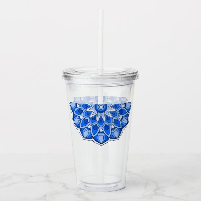 Mandala in blue  acrylic tumbler (Front)