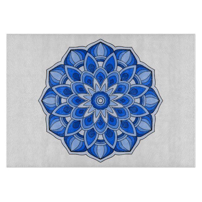 Mandala in blue cutting board (Front)