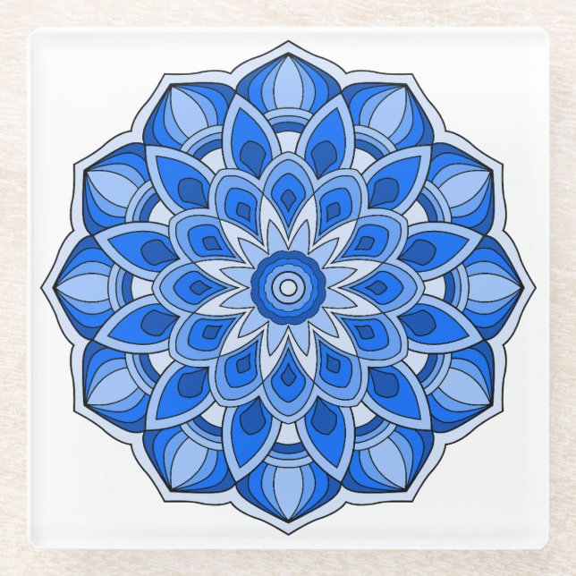 Mandala in blue glass coaster (Front)