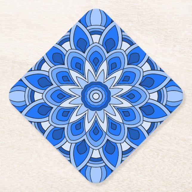Mandala in blue paper coaster (Front)