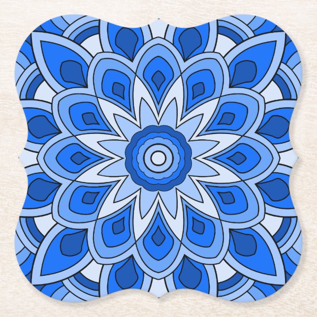Mandala in blue paper coaster (Front)