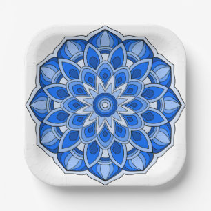 Mandala in blue Paper Plate